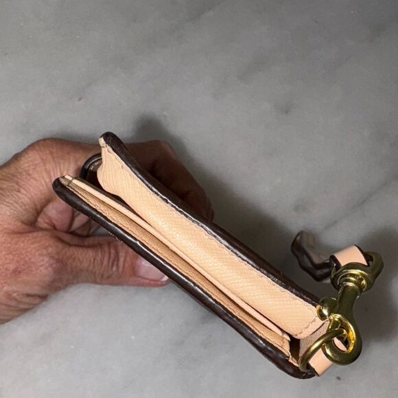 Coach Wallet Signature Logo Coated Canvas Slim Brown Tan Black Designer - Picture 7 of 16